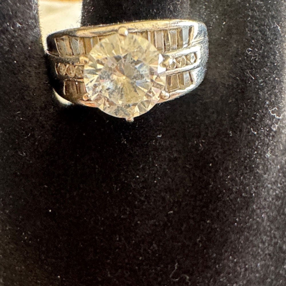 Diamonique Silver Ring with Clear Gemstone